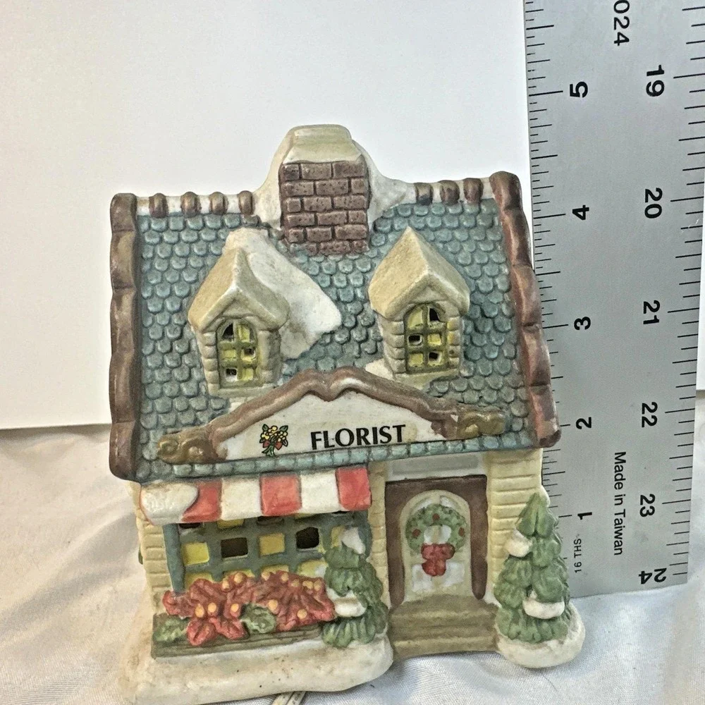 Vintage Christmas Collection Porcelain Lighted House - Flower Shop c 1995